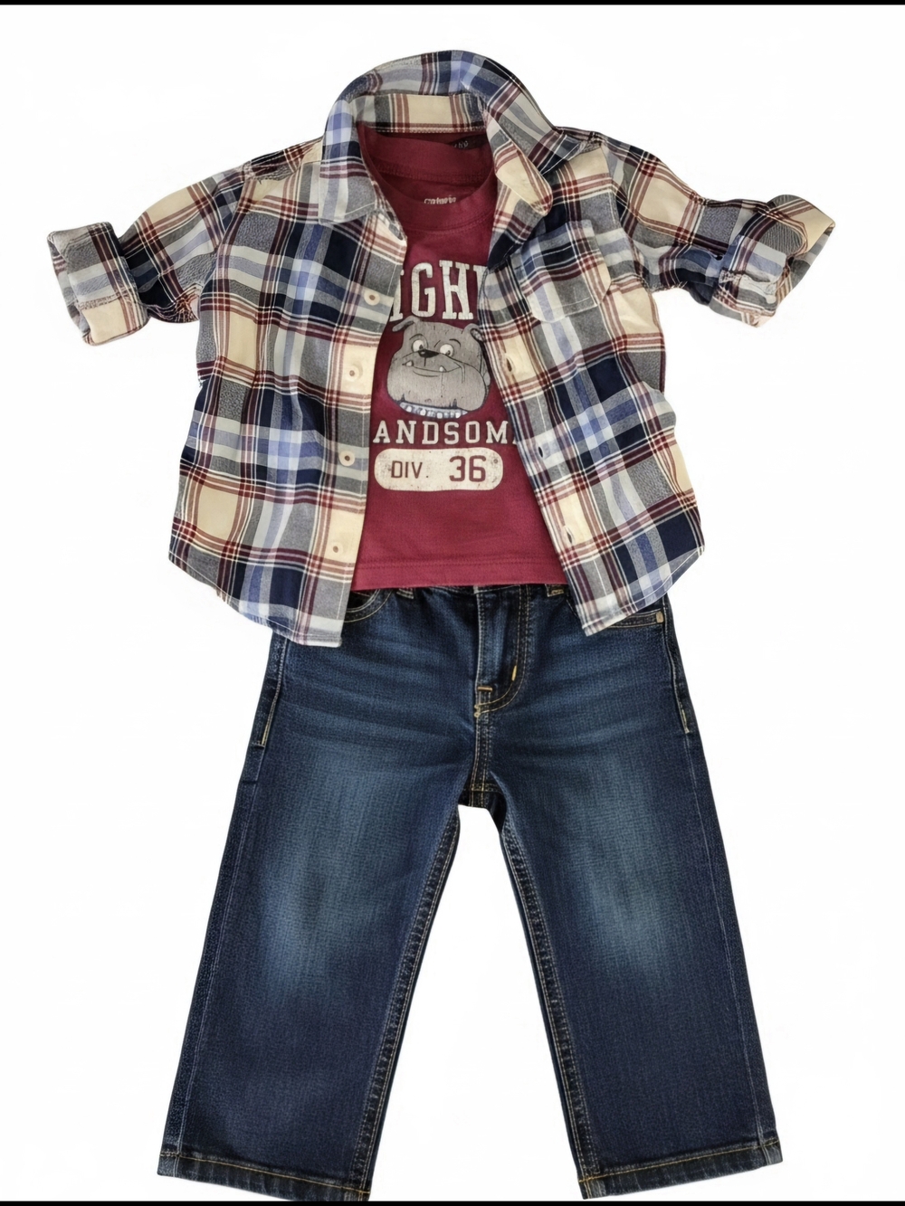 Carters 3 Piece Set: Plaid Shirt, Tee, And Jeans 9 Months